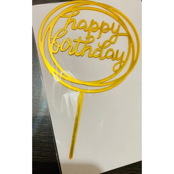 

TOPPER HAPPY BIRTHDAY ACRILIC DIAMETER 10 CM TULISAN KUE TART AKRILIK GOLD EMAS