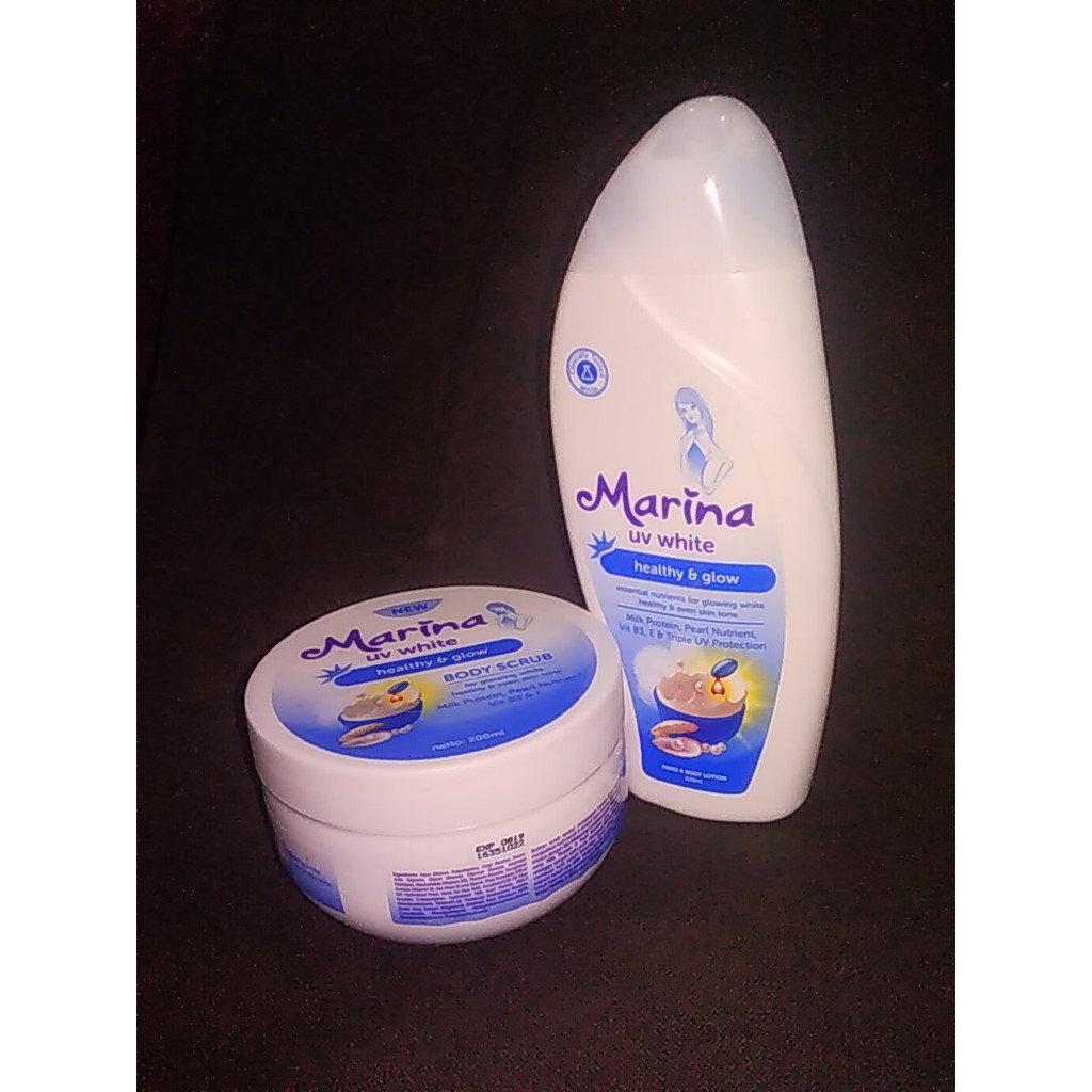 Marina Uv White Body Scrub And Body Lotion Paket Hemat Mencerahkan Kulit Memutihkan Kulit Shopee Indonesia