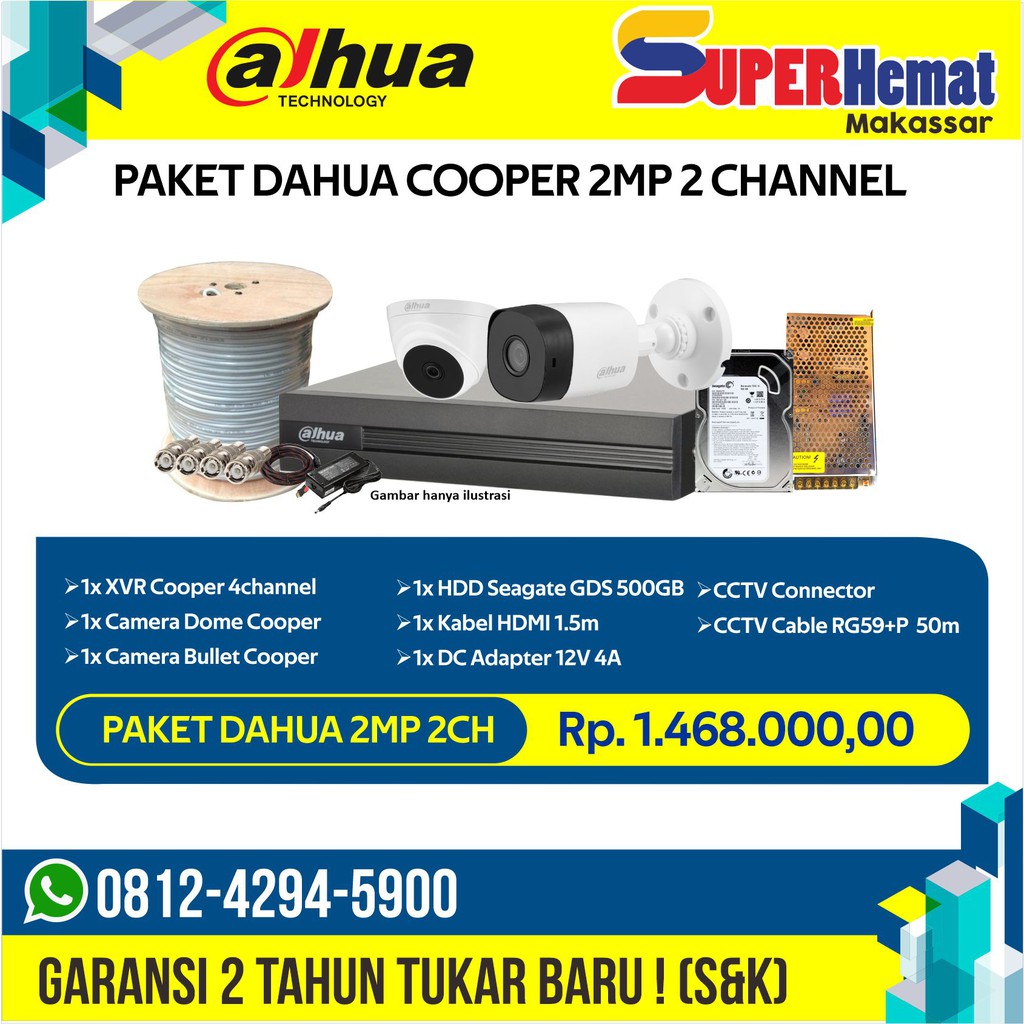 PAKET CCTV DAHUA 2 CAMERA 2MP