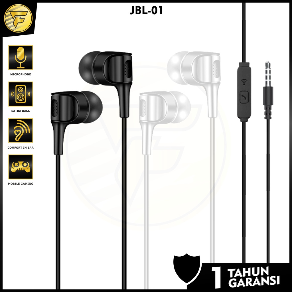 Earphone J1 stereo bass music telfon headset mic