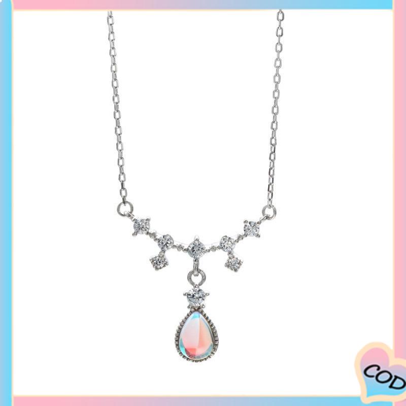 COD❤️ Kalung Fashion Wanita All-match Niche Design Light Luxury Moonstone Water Drop Necklace-A.one