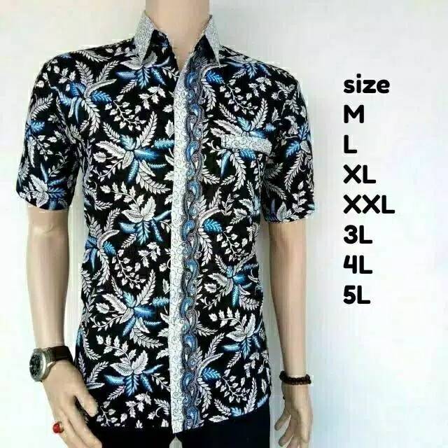Risna Batik JUMBO HRB118 A Navy Biru Dongker Kemeja Batik Pria Pendek Premium Besar XXXL 3L 4L 5L