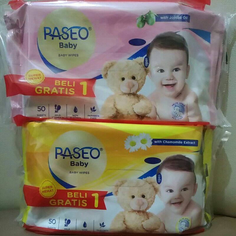 Paseo Baby Wipes Tissue Basah isi 50 Beli 1 Gratis 1