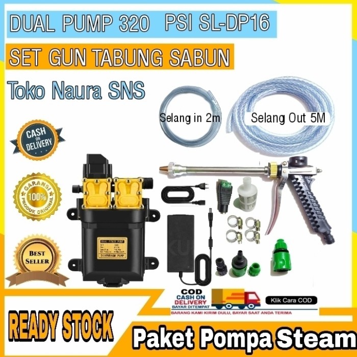 [GT] SET STEAM MESIN POMPA AIR DC 12VOLT 320 PSI ADAPTOR 10 AMPER - 250PSI 10A