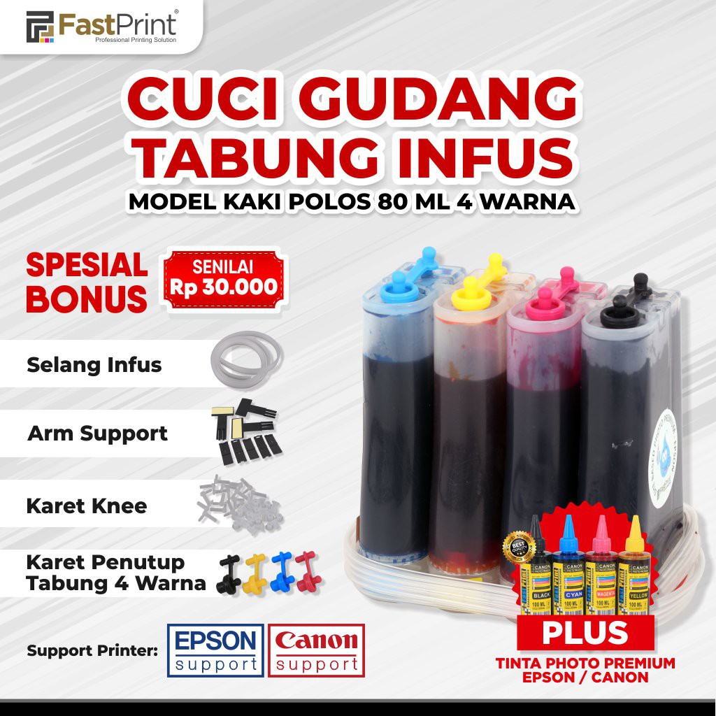 Paket Tabung Plus Ink 4 Warna 80ML 80 ML Kaki Polos