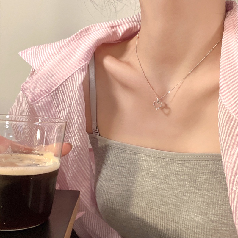 Korea Zircon Necklaces Summer Love Female Light Luxury Clavicle Chain Ins Cold Wind Niche Necklace Sweet Heart Jewelry