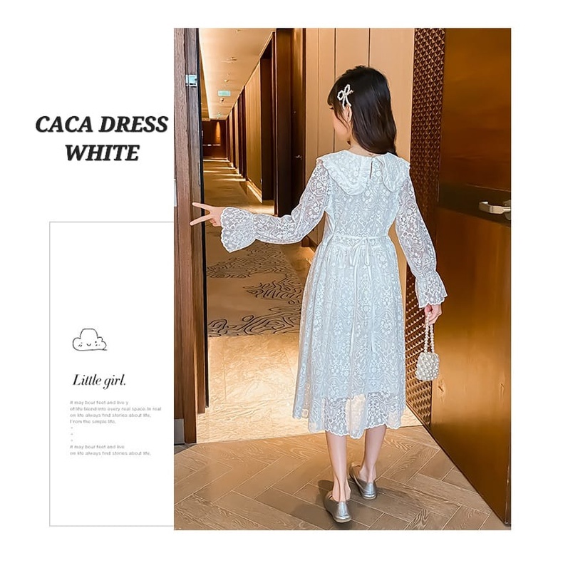 CACA DRESS WHITE GAUN PUTIH ANAK CEWEK KOREA IMPORT DRES KOMUNI ELEGAN