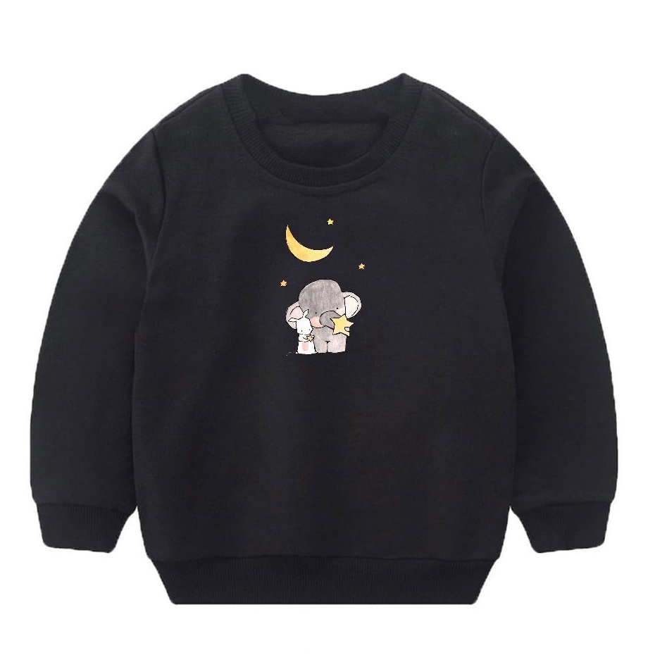 Sweater Kids Sweatshirt Motif Elephant &amp; Rabbit Cute Bahan Fleece