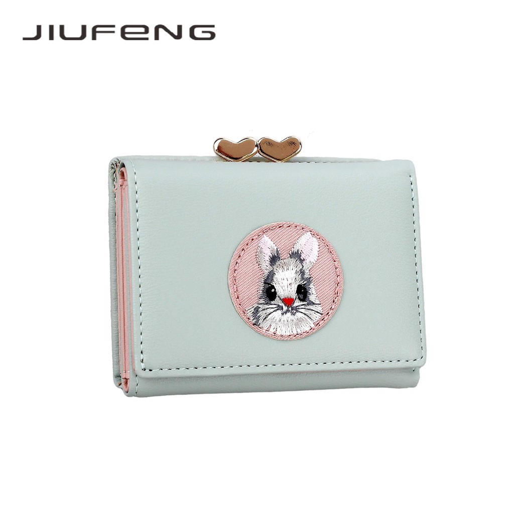 JIUFENG Dompet Pendek Wanita Dompet Serbaguna Hewan Bordir Billfold Pemegang Kartu Kredit