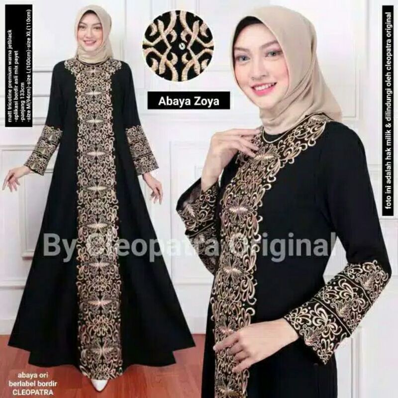 abaya gamis syari hitam bordir zoya