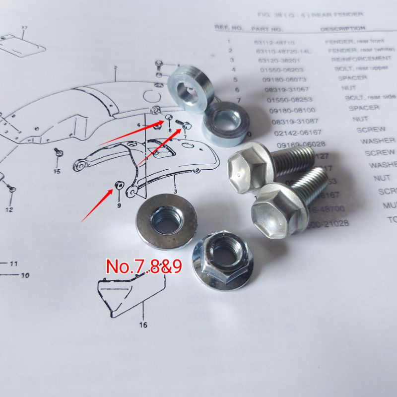 Baut Set Bos Bosh Mur Spakbor Belakang TS 125 Bagian Samping