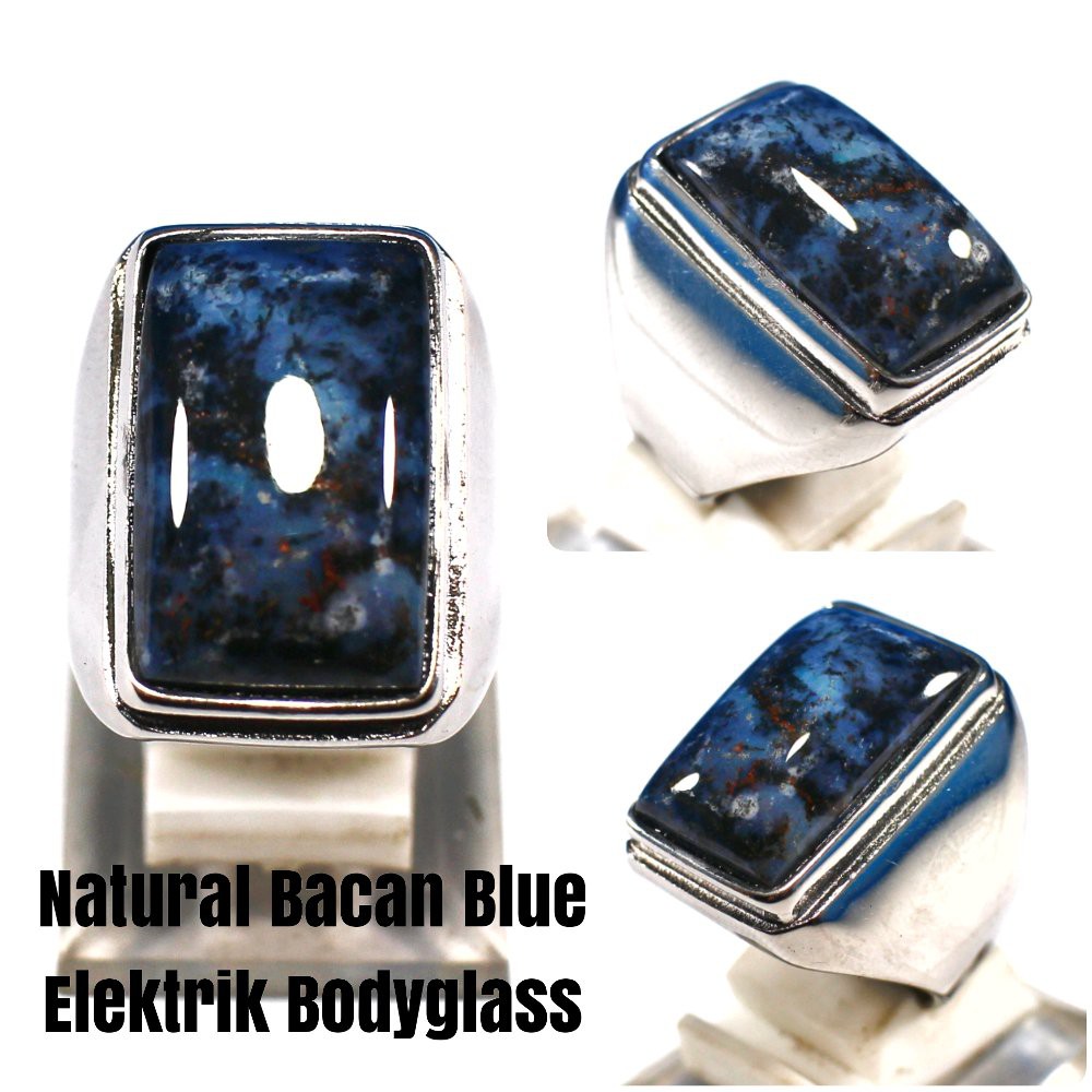 CINCIN BATU AKIK NATURAL BACAN DOKO KEMBANG BLUE Z OCTAGON BODYGLASS