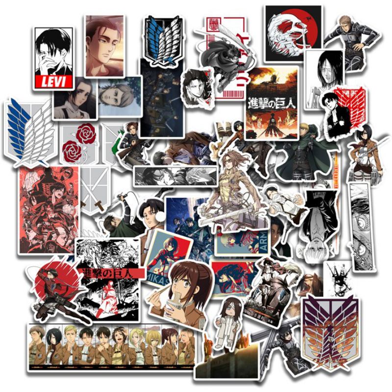 

52 pcs Sticker / Stiker / Tempelan Anime Attack on Titan Shingeki no Kyoujin A