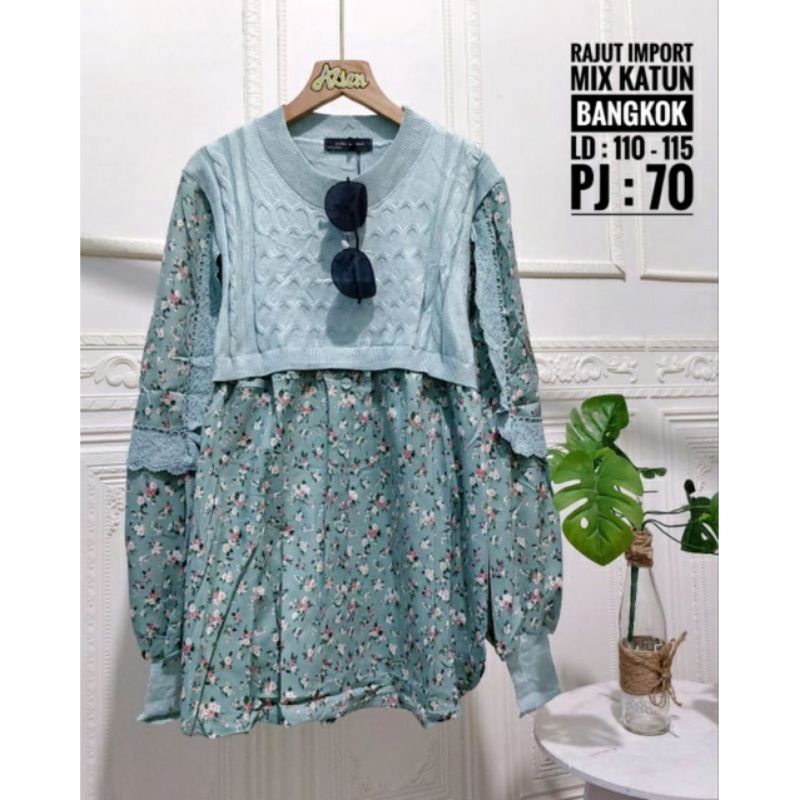 ATASAN BLOUSE RAJUT ZARA KOMBINASI BUNGA BY ZARA WOMAN