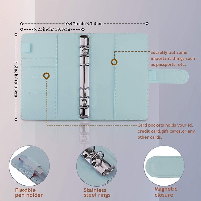 A6 Notebook Binder Budget Planner Organizer Cash Budget Envelope System Pu Leather with 12pcs Zipper Pockets and 2pcs Labels Stickers