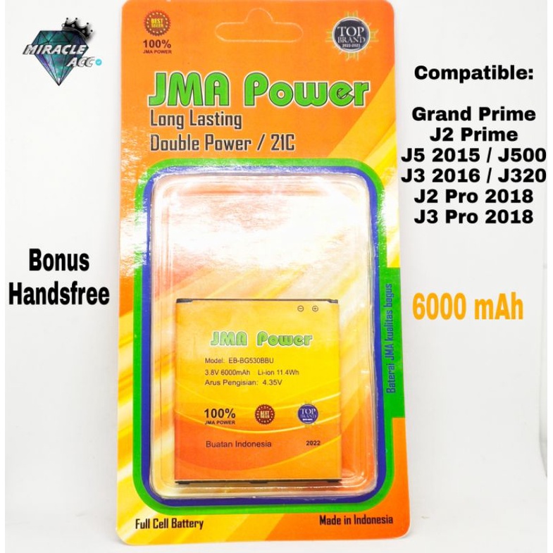 Baterai JMA Power Double Power Original Samsung J2 Pro 2018 J250 Baterai ORI Bonus Handsfree