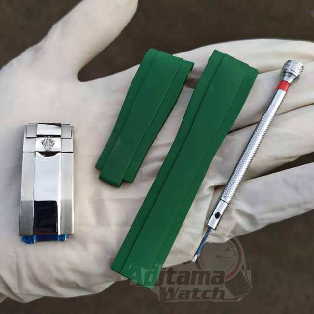 STRAP RUBBER TALI JAM TANGAN ROLEX 20MM CURVE HIJAU