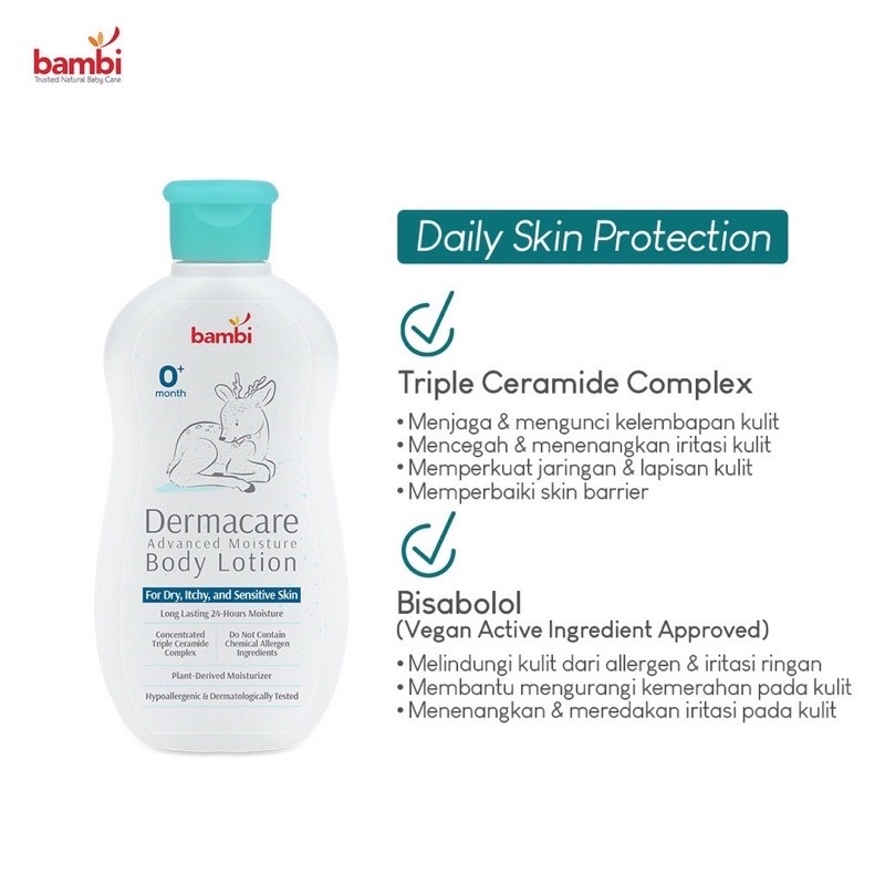 Bambi Lotion Bayi Sensitif Bambi Baby Dermacare Advanced Moisture Body Lotion