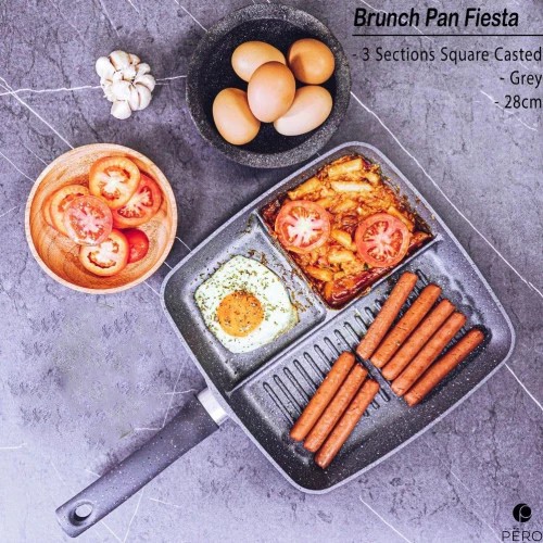 PERO Brunch Pan Wok 28cm / Grill Pan 3 sekat Granite Original