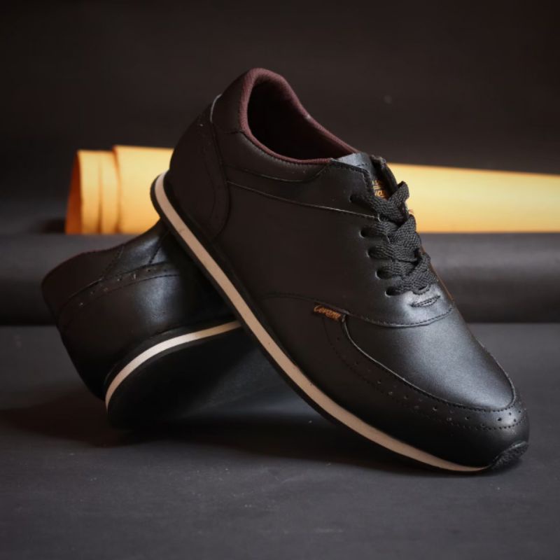 EZRA BLACK -Sepatu Casual Kasual Sneakers Pria Kulit Asli/Cowok/Men Lokal Ori Original Footwear