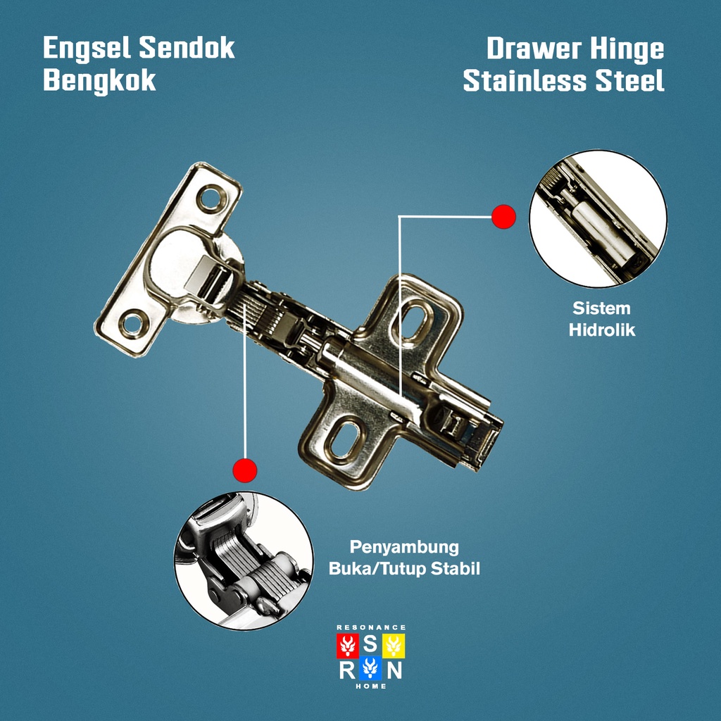 Engsel Lemari HUBEN l Engsel Sendok Lurus Slide On Non Hidrolik Resonance Home