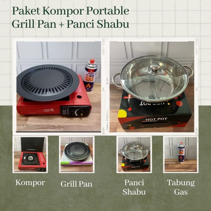 Kompor Portable Paket Barbeque Grill Paket Suki Shabu Plus Tabung Gas Paket Kompor Grill Shabu Paket Grill Kompor Paket BBQ Rumah