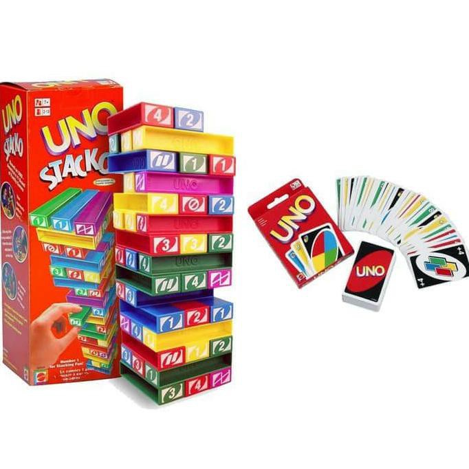 PAKET UNO STACKO + KARTU / CARD MAINAN SUSUN BALOK BLOCK SERU TERMURAH|ORIGINAL|TERPERCAYA|HEMAT