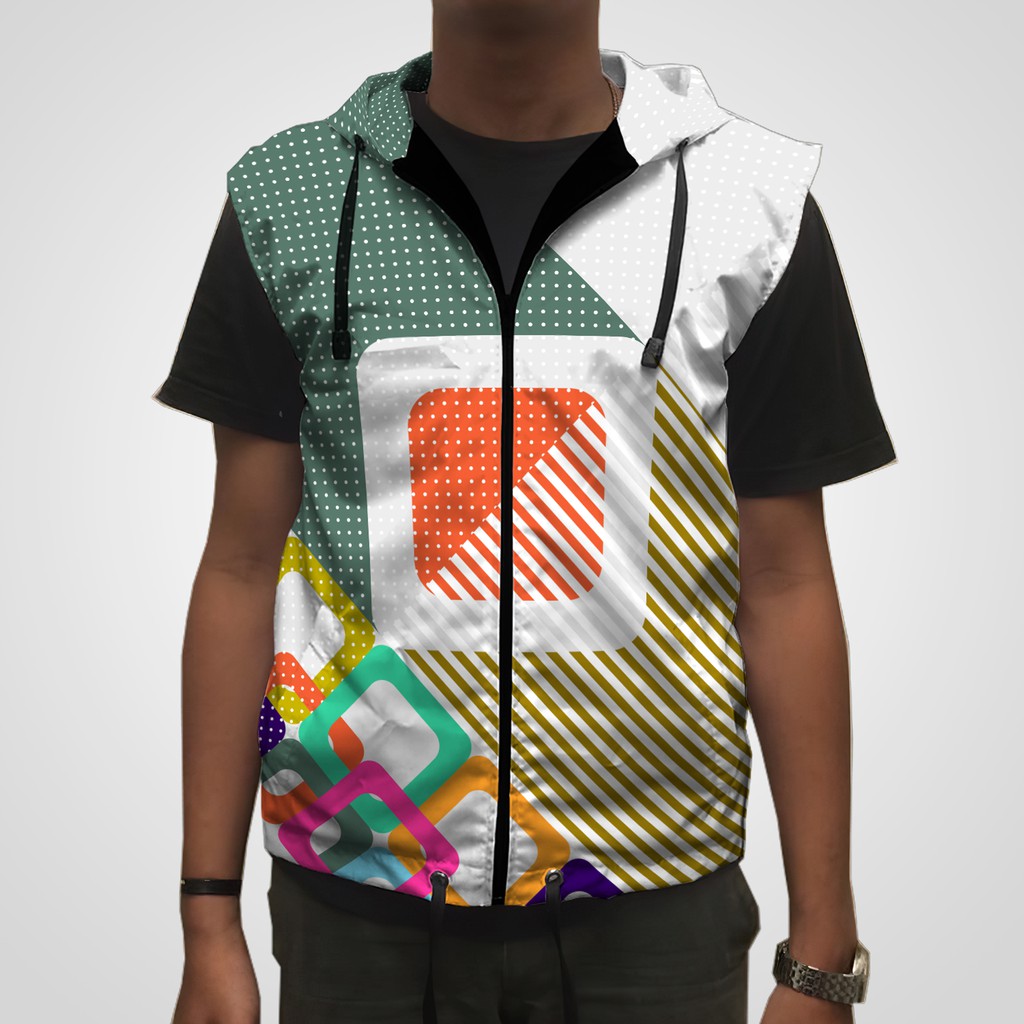 Vest Printing Parasut Wanita Pria Rompi Hoodie Olahraga Running dan Sepeda NV-21 Custom Fullprint