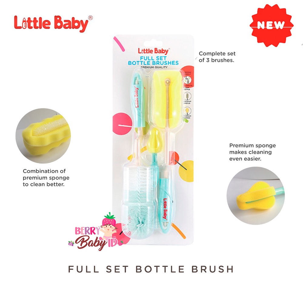 Little Baby 3-in-1 Full Set Bottle &amp; Nipple Brush Sikat Botol Dot Bayi Berry Mart