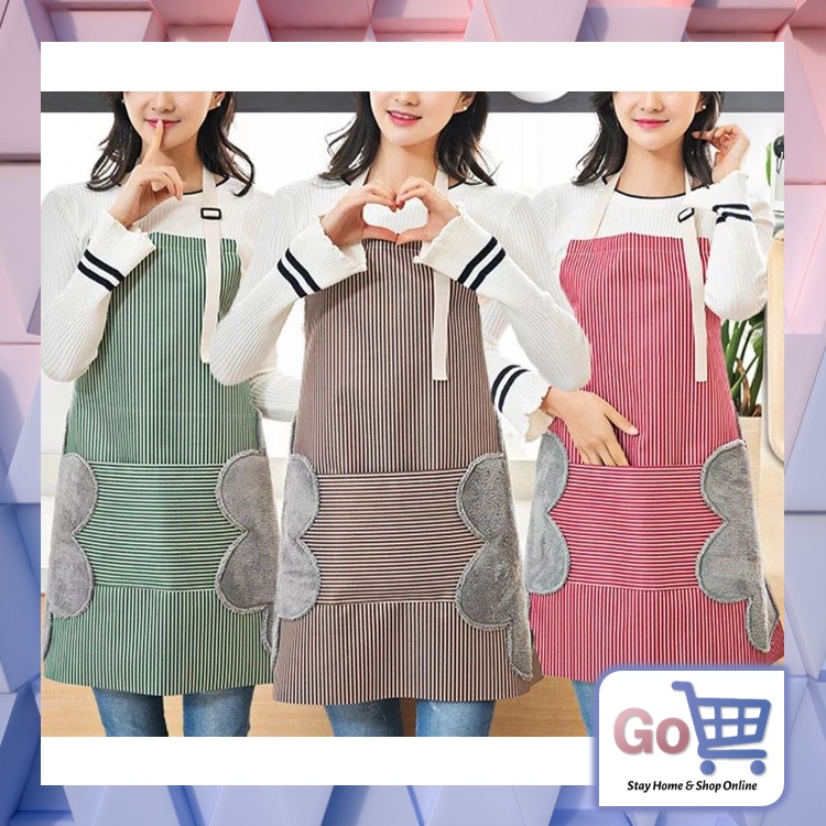 Go - H8017 Celemek Anti Air / Apron Waterproof Bisa Lap Tangan / Celemek Garis Awan Waterproof