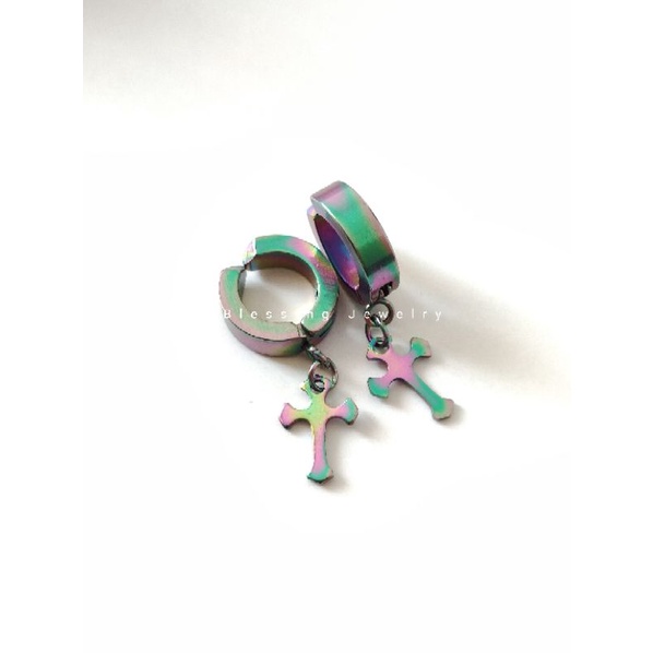Anting Jepit Salib Titanium Pria dan Wanita (1pasang)