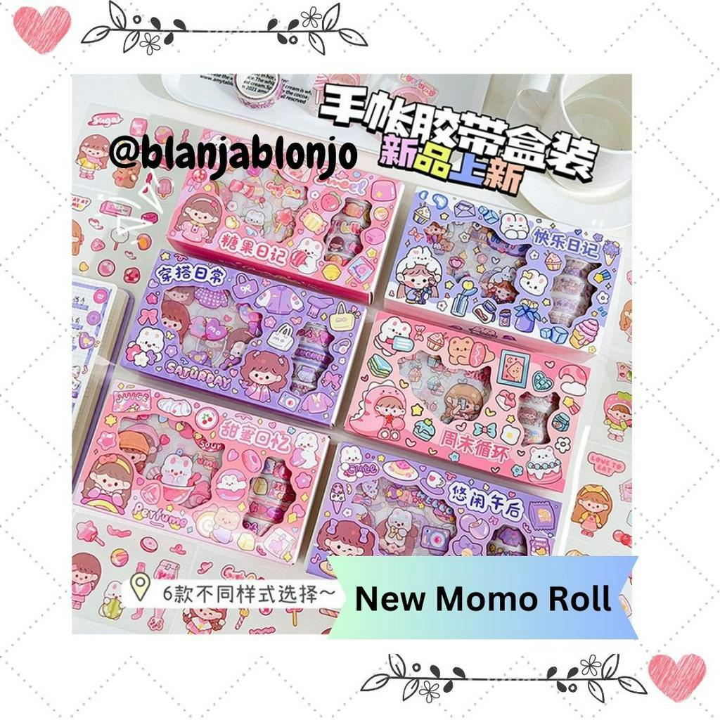 

Sticker Momo Kartun Korea Lucu Set Roll Washi Tape Glitter New