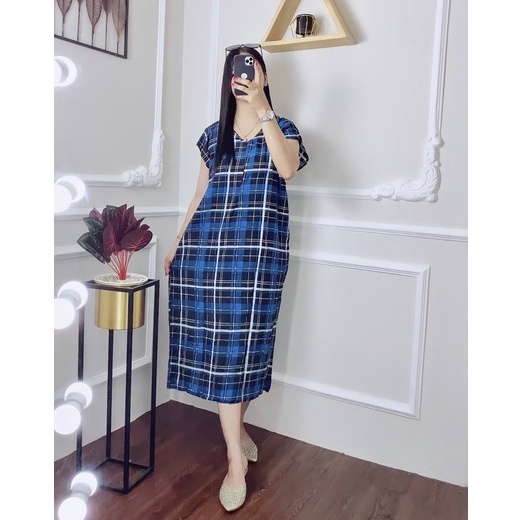 Batik Prass - Daster  Busui Kekinian Non Ruffle ANGELINA-KUBUS BIRU