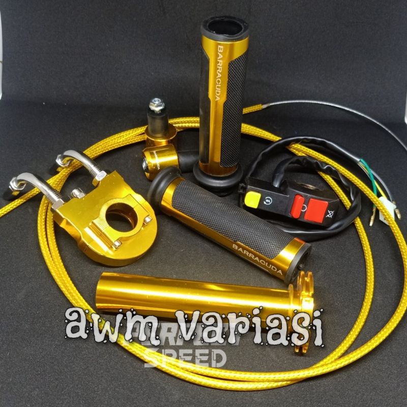 GAS PONTAN FULL CNC + 2 KABEL SERAT KARBON 190CM + HANDGRIP BARRACUDA PLUS TOMBOL UNIVERSAL STATER