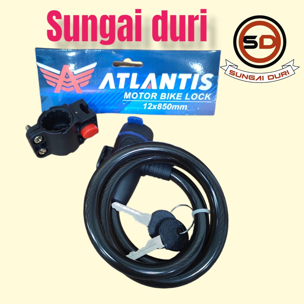 gembok kunci spiral sepeda atlantis 12x850mm