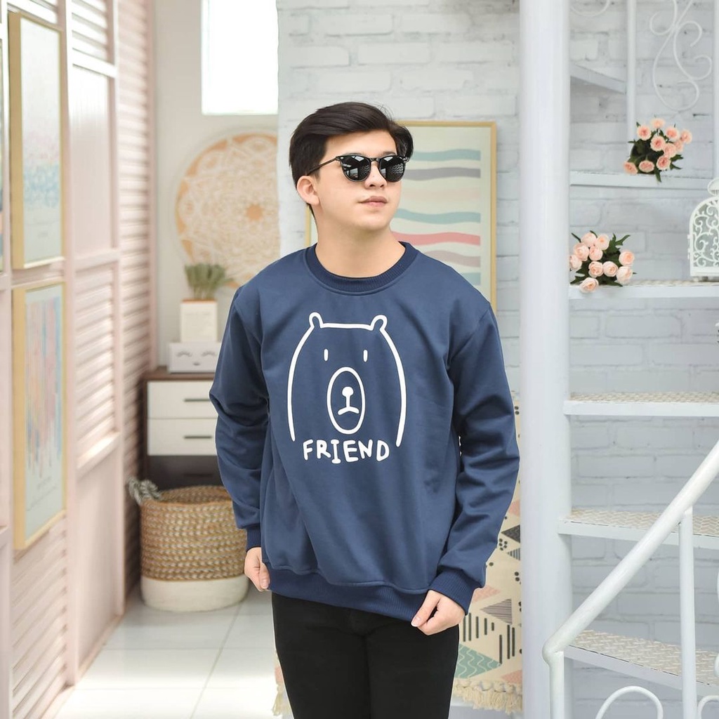 Sweatshirt Couple Sablon Printing Bear Friends Bahan Fleece Tebal