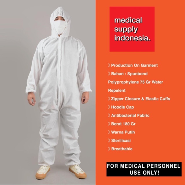  Baju  APD  Hazmat Spunbond  75gr Coverall Jumpsuit Shopee 