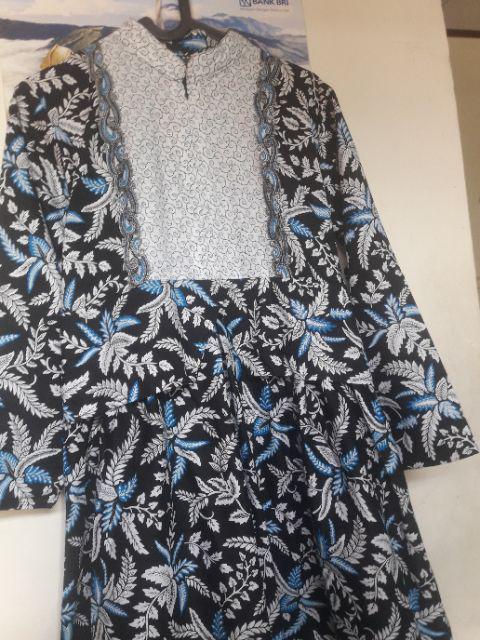 Baju Batik Couple Gamis Jumbo Murah Pasangan Modern Muslim | Klyn - 005 Cg Blarak Biru Nirmala