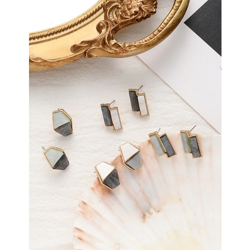 LRC Anting Tusuk Fashion Rectangular Geometric Acrylic Stitching Alloy Earrings