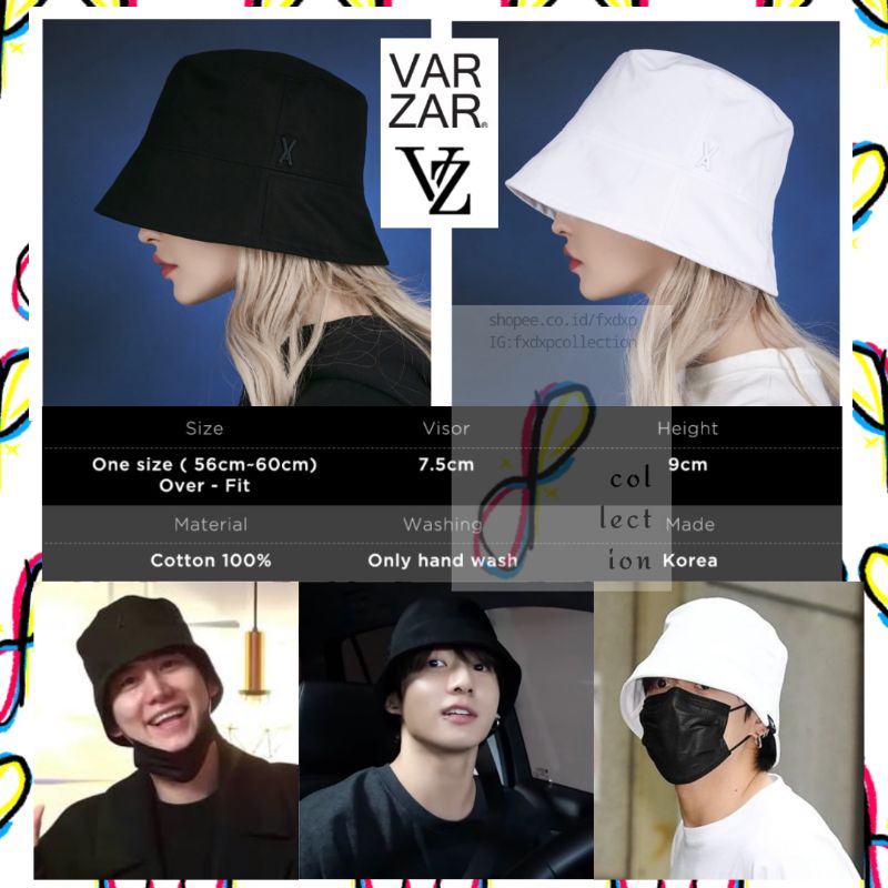 VARZAR Stud Drop Overfit Bucket Hat Black / White ( As Worn by Jungkook BTS & Kyuhyun Super Junior )