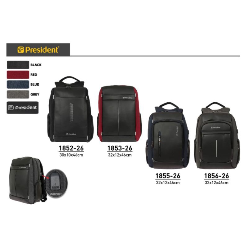 tas ransel president original 1855 1856 usb port