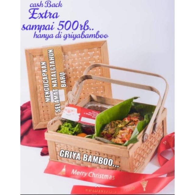 HAMPERS BAMBU KOTAK DOUBLE HANDLE /HANTARAN BAMBU KOTAK /BOX KOTAK BAMBU