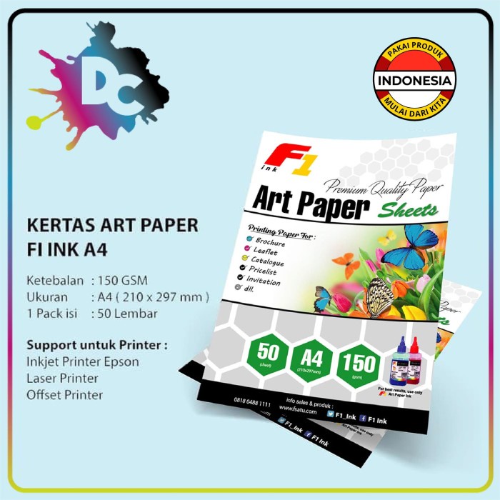 

Senikertas- Kertas Art Paper F1 Ink - Ukuran A4 / A3 Isi 50 Lembar 150 Gsm - A4 -Kertas-Seni.