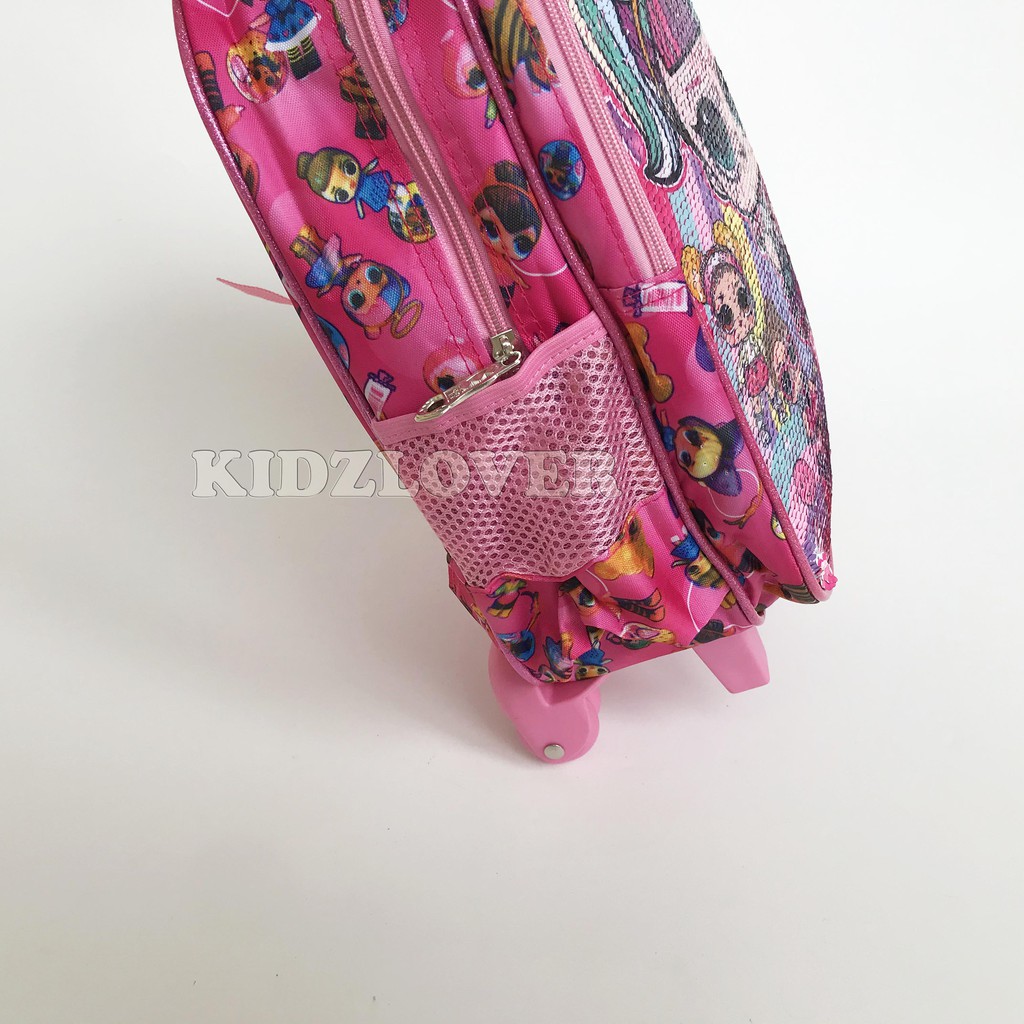 Tas Sequin Usap Koper Ransel Anak Sekolah SD/TK Trolley Dorong Troli