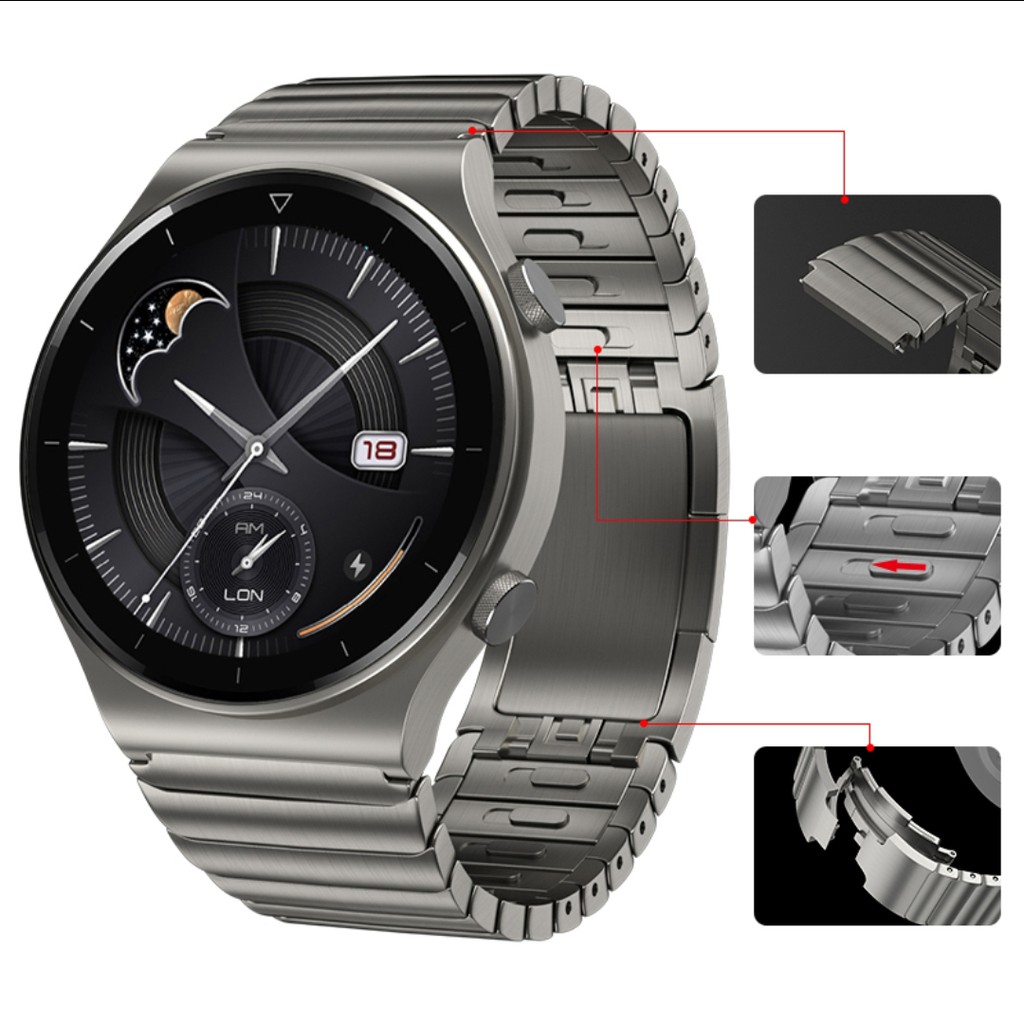 ✳Original Titanium Grey Strap for Huawei Watch GT2 Pro 22mm Stainless Steel Correa Metal Watch Band