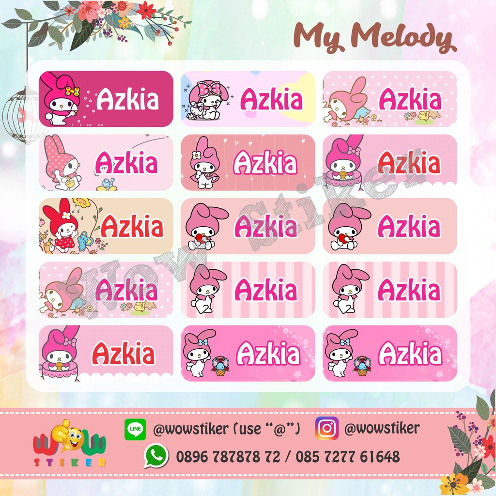 Stiker Sticker Label Nama Anak Waterproof My Melody Shopee