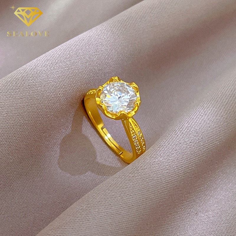 Cincin Titanium Wanita Adjustable Anti karat 18k Emas Berlian perhiasan Korea