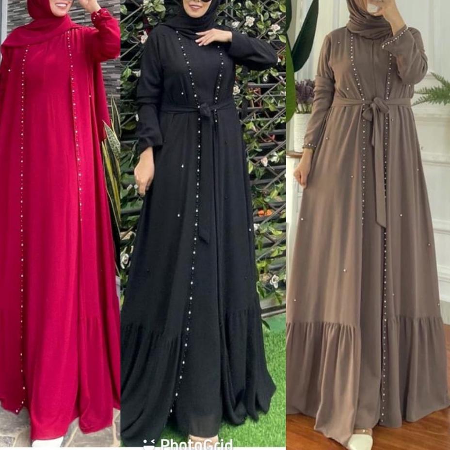 (TREN TERBARU) Baju Kondangan Gamis Wanita Ceruty Aplikasi Mutiara Terbaru 2022 Gamis Pesta Muslim W