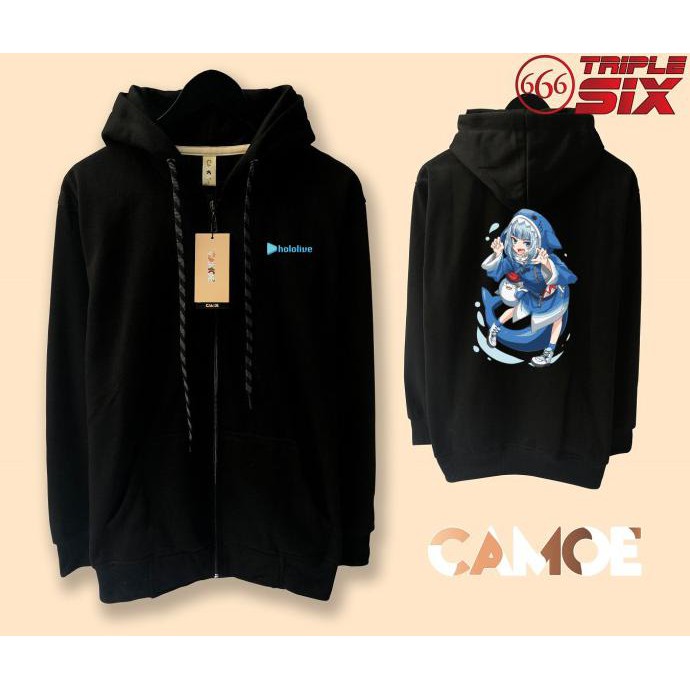 Jaket Sweater vTuber Hololive EN Gawr Gura Jacket Hoodie Zipper Distro Pria Wanita Fleece Polos