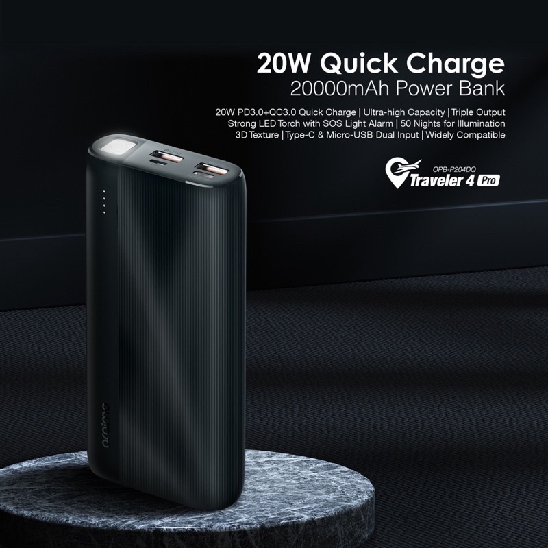 Oraimo OPB-P204DQ Traveler 4 Pro Powerbank 20000mAh Quick Charge Garansi 1 Tahun